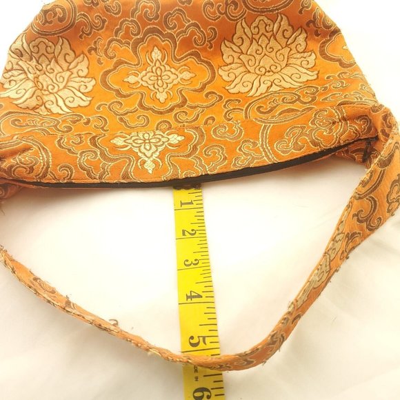 Womens Orange Brocade Inner Pockets Single Handle Lined Zipper Mini Handbag - Picture 10 of 13